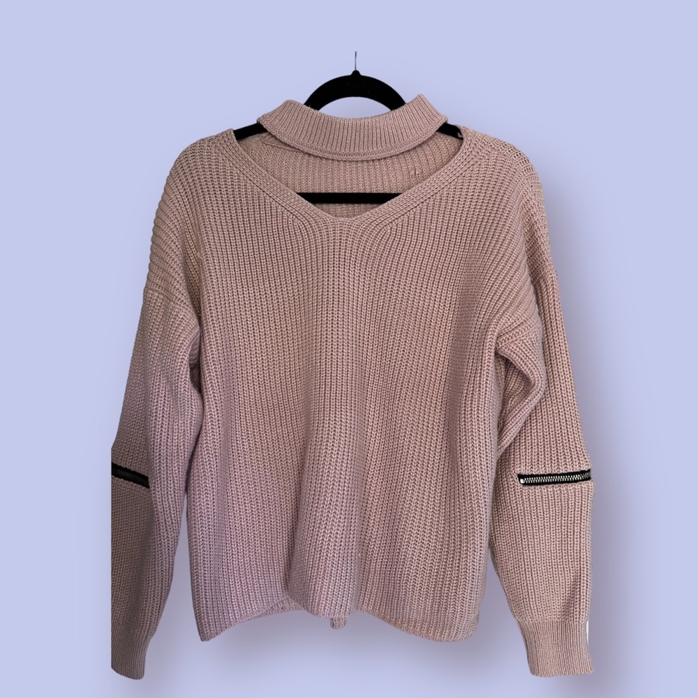 Pink cutout collar sweater